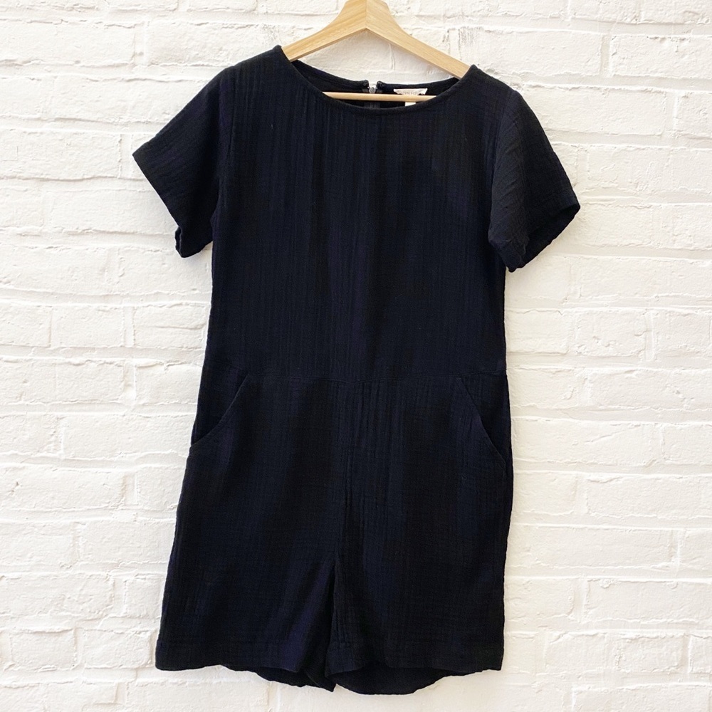 Eileen Fisher || Organic Cotton Gauze Romper‎ Black XXS